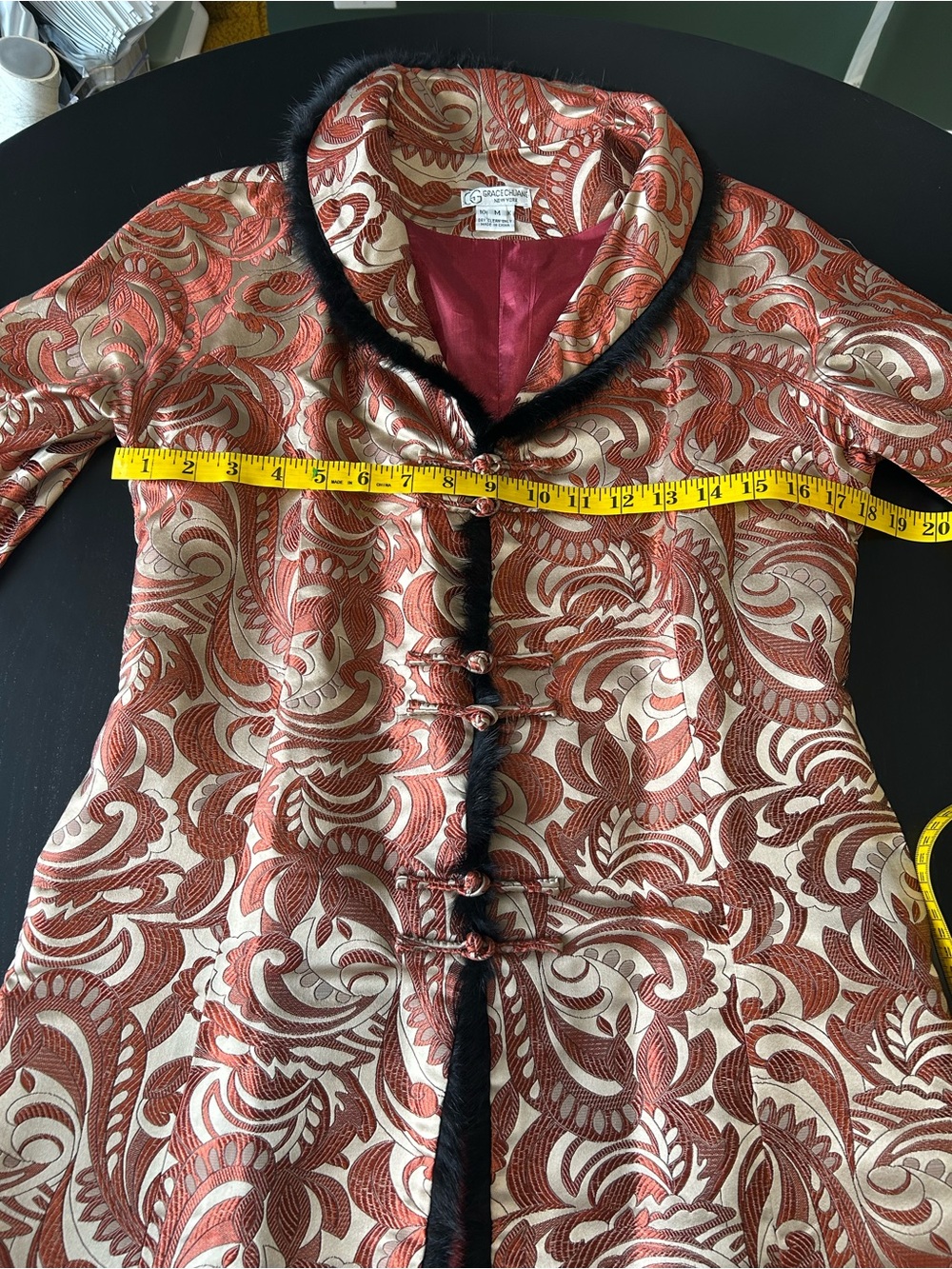 100% SILK Brocade Jacket Mandarin Collar Frog Closure Vintage Glam Statement - Picture 11 of 16